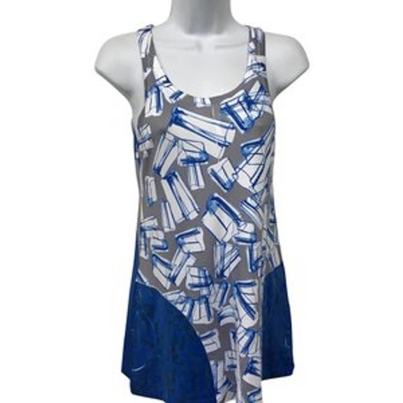 Maria Vazquez Blue Printed Sleeveless Shift Dress S - Picture 1 of 6